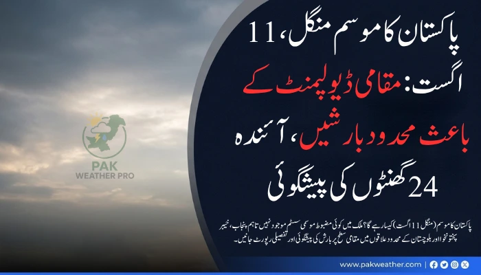 پاکستان کا موسم (منگل، 11 اگست): مقامی ڈیولپمنٹ کے باعث محدود بارشیں، آئندہ 24 گھنٹوں کی پیشگوئی